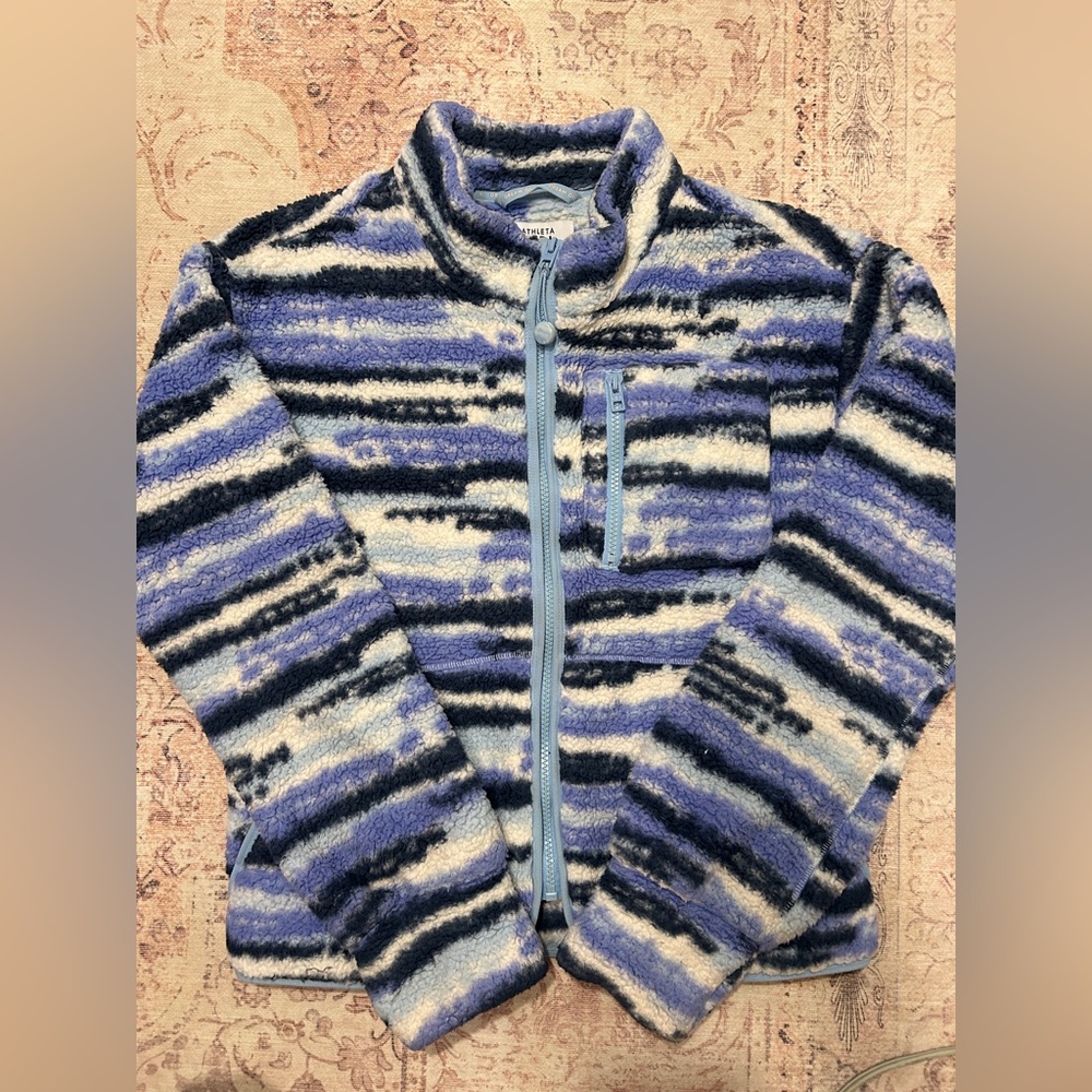 Athleta Girl So Toasty Tugga Sherpa Jacket Blue & White Stripe ( XXL (16))